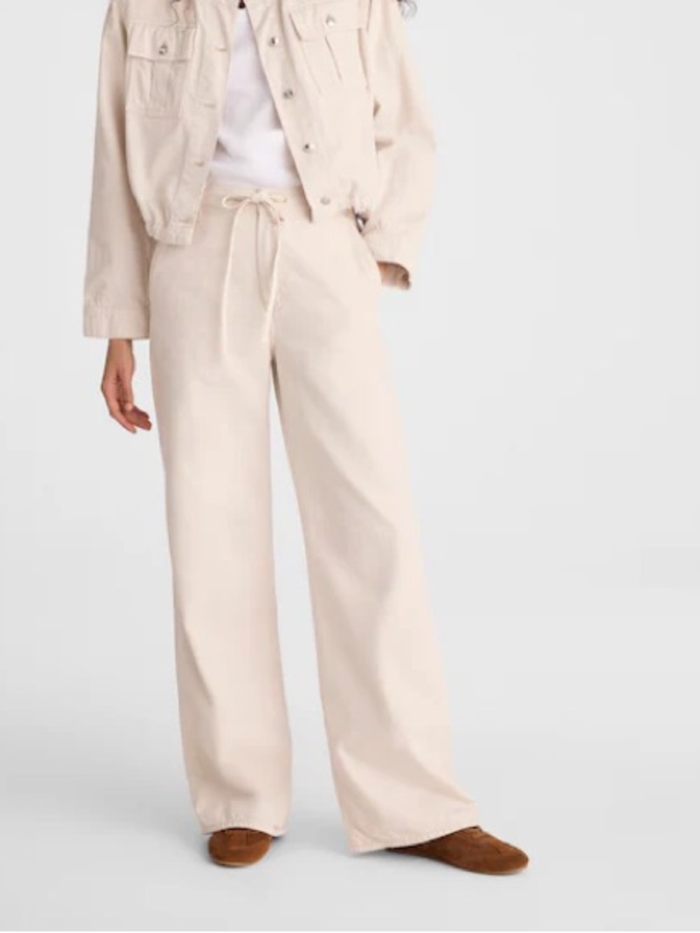 Madewell super Wide-Leg Drawstring Pants in Cream size 31 100% cotton jeans